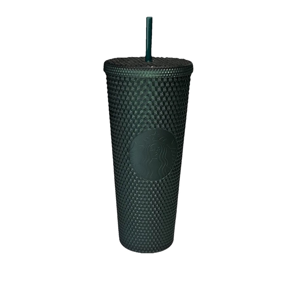 Starbucks Matte Dark Green Studded Tumbler 24oz Cold Cup 2021 Used w/ Straw